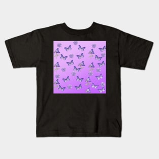 Purple Butterfly and Flower Pattern Kids T-Shirt